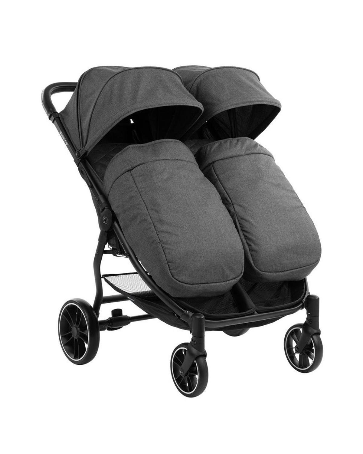 GESCHWISTERKINDERWAGEN Happy 2 grau gemustert faltbar, Regenschutz, Fußsack, gefedert - Grau, Metall (79/73/104cm) - Kikka boo