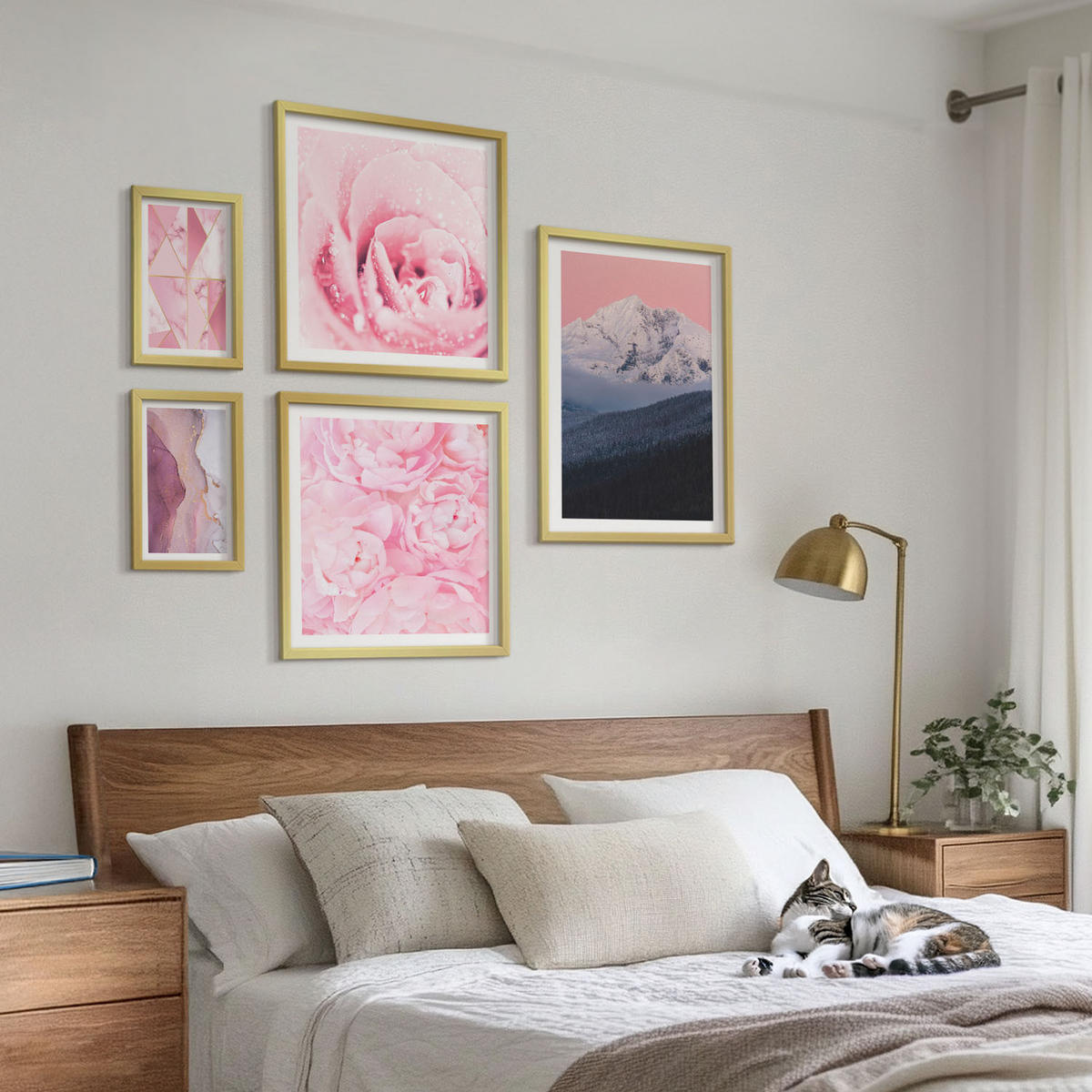 BILDER SET 5er Set - 50x50 cm & 20x30 cm & 40x60 cm Goldrahmen - Abstraktionen dekorativer Malerei - Goldfarben, Kunststoff (40/60cm) - TULUP