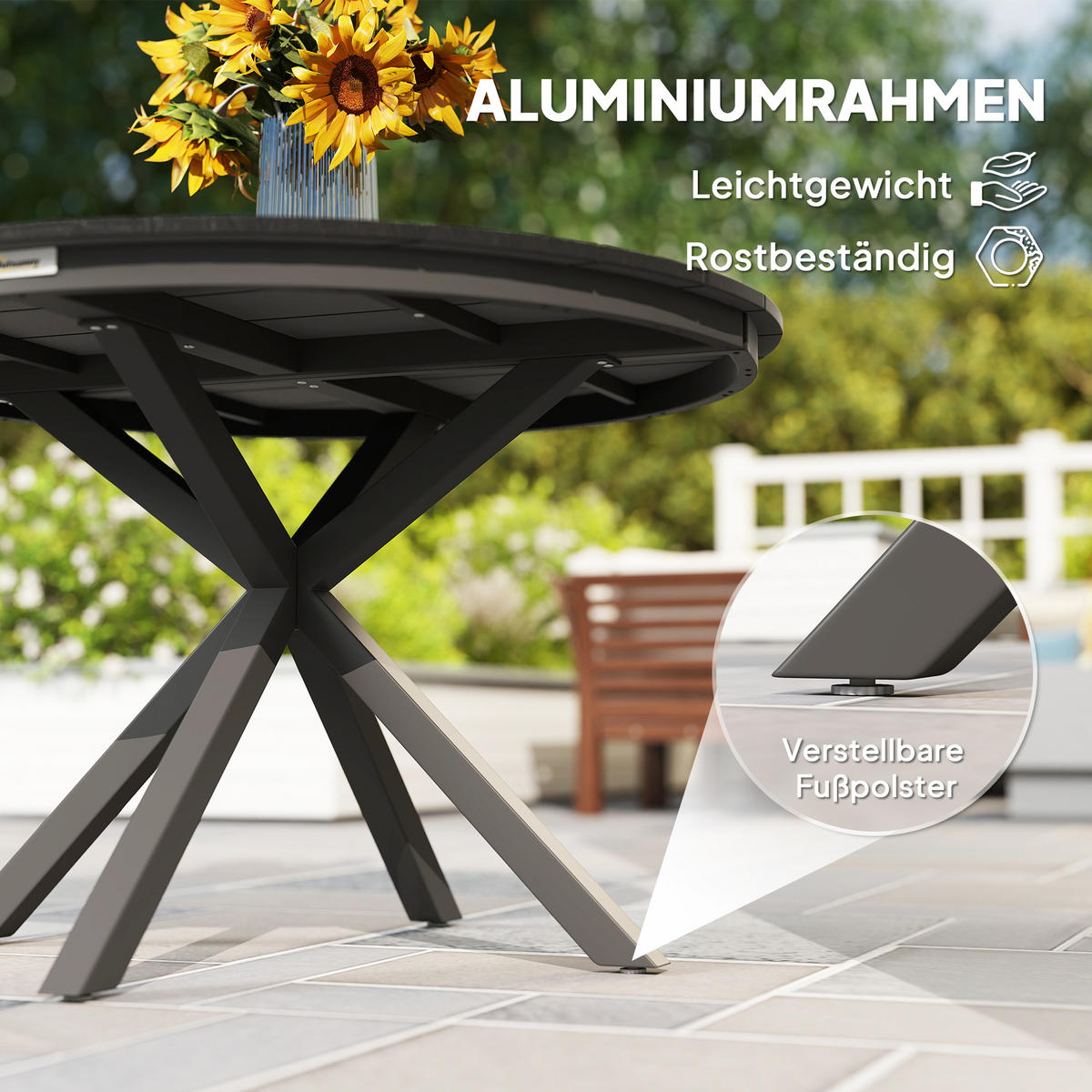 GARTENTISCH rund Ø118 Schwarz - Schwarz, Metall (118/118/74cm) - Outsunny