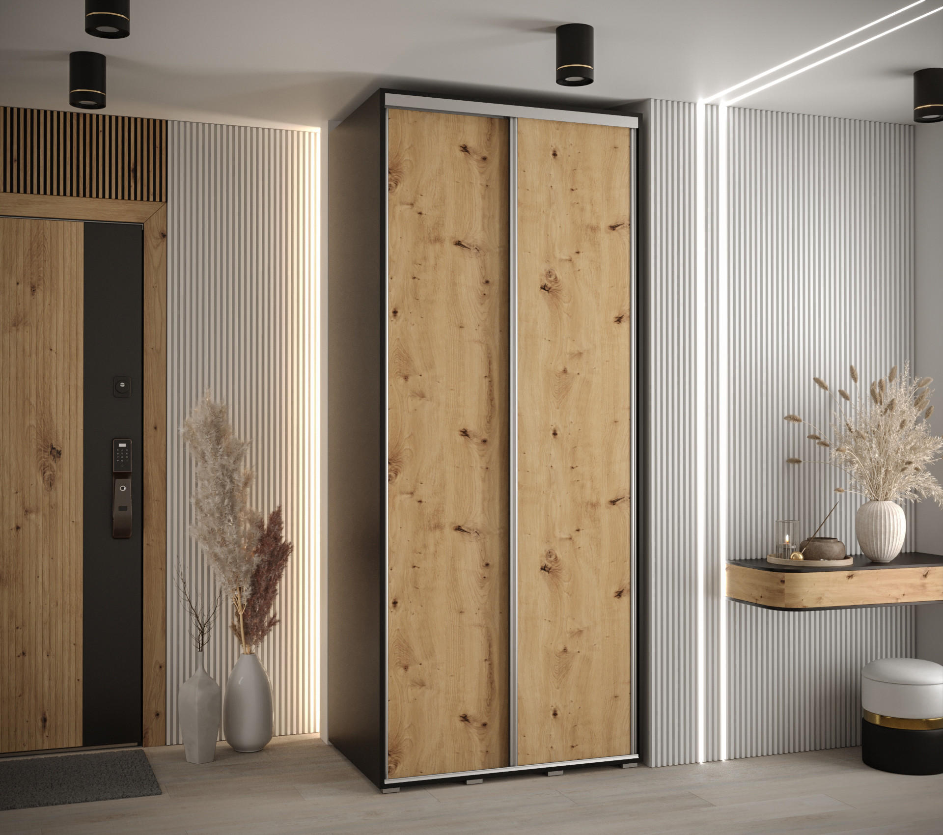 SCHWEBETÜRENSCHRANK 235,2/110/60 2-türig - Silberfarben/Schwarz, Holz/Metall (110/235/60cm) - Abiks Möbel