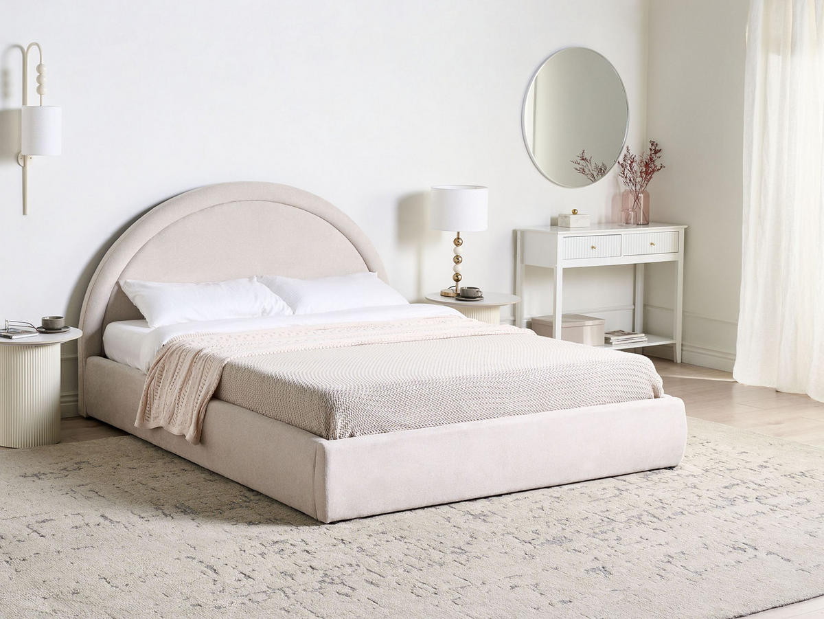 BETT mit Stauraum 160/200 cm Stoff Hellbeige Mouzon - Beige, Textil (160/200cm) - Beliani
