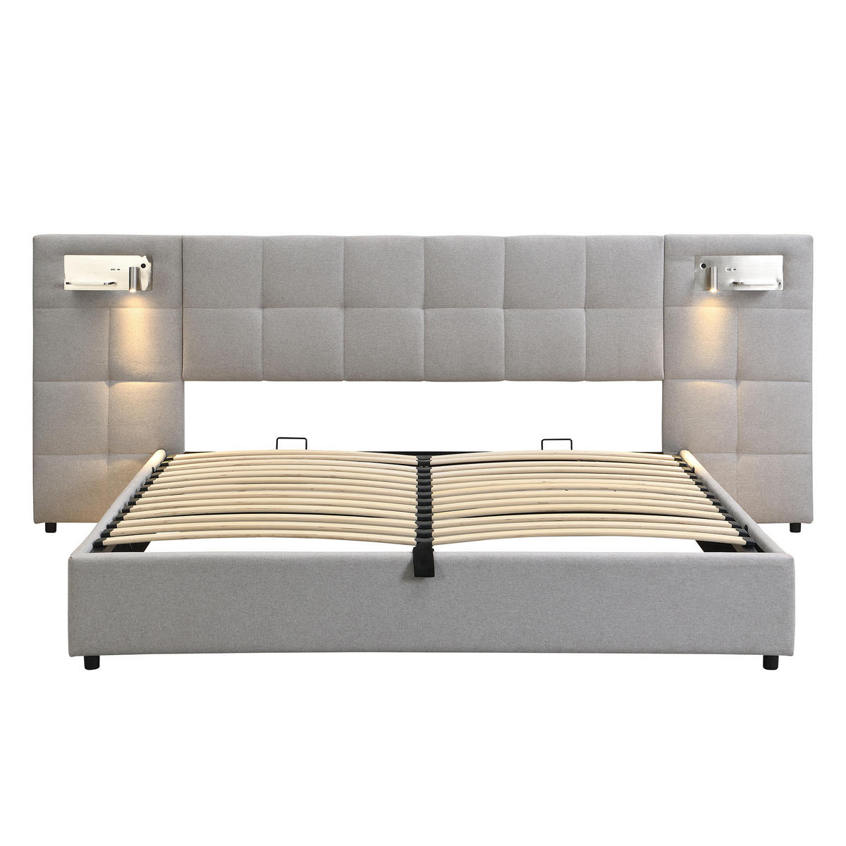 POLSTERBETT 180/200 cm Grau mit Stauraum und USB-Anschluss - Grau, Textil (180/200cm) - OKWISH