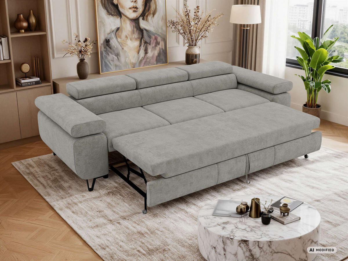 TROJMIESTNA POHOVKA PETER 3 s rozkládací funkcí - Sivá Štruktúrovaná látka - čierna/sivá, kov/textil (262/76/99cm) - MKS