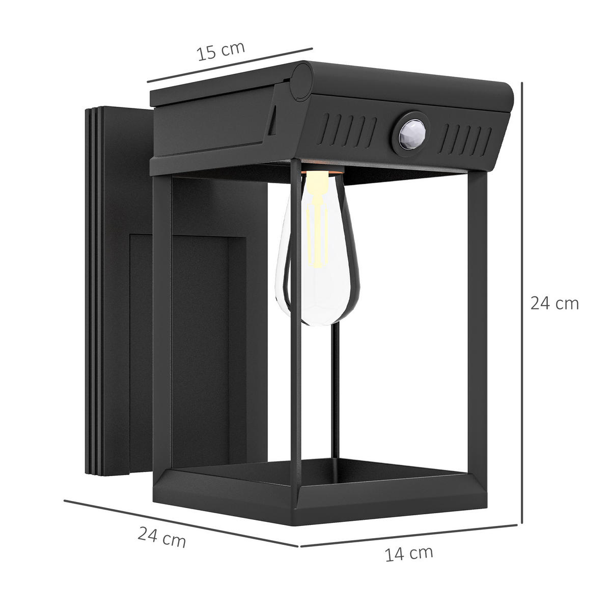 WANDLEUCHTE, Schwarz, ABS - Schwarz, Kunststoff (14/24/24cm) - Outsunny