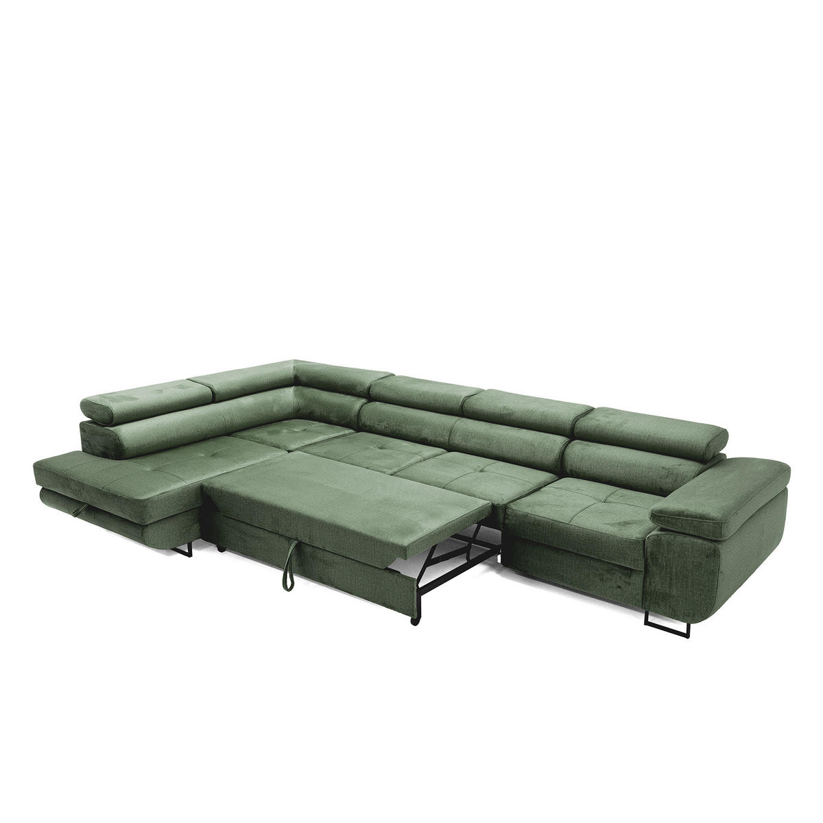 ECKSOFA WILD MAXI L Links mit Schlaffunktion 125x195 Velours Dunkelgrün - Chromfarben/Dunkelgrün, Holz/Textil (203/350cm) - Muffo