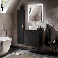 BADMÖBEL-SET 5 Teile - Adel Black A BM54 in Schwarz / Matt - Schwarz, Holz (80/140/46cm)