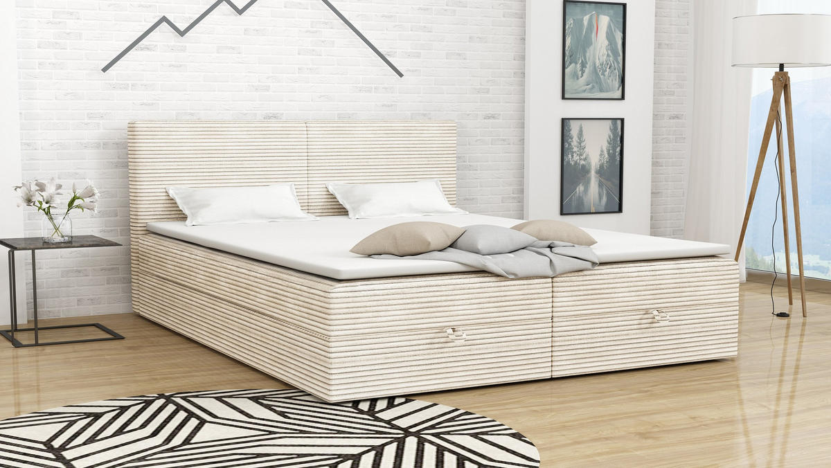 BOXBETT SZTRUKS 1 180 x 200 Beige - Beige, Textil/Metall (180/200cm) - VLR BEDS