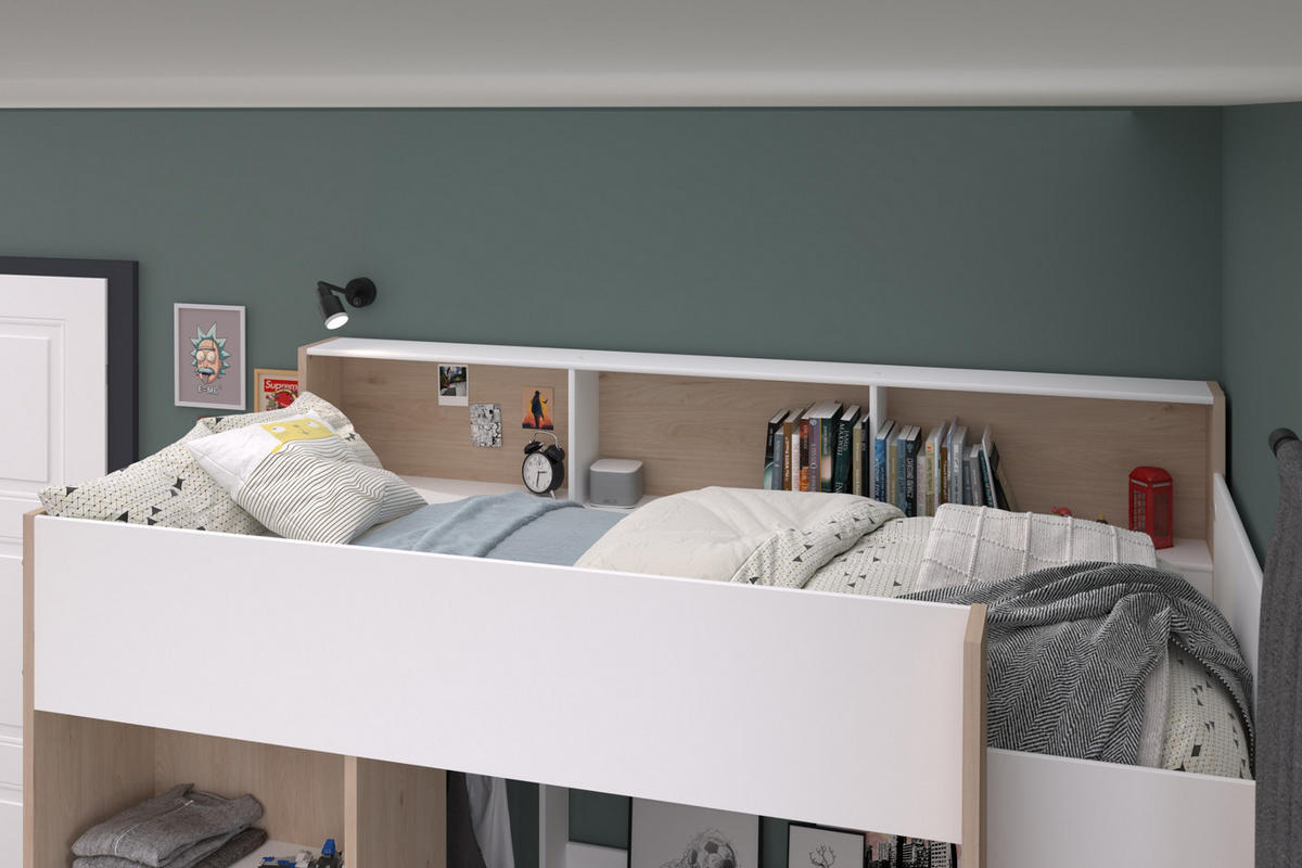 HOCHBETT Jugendzimmer Bett 90 cm mit Schreibtisch und Stauraum - Multicolor, Holz/Holzwerkstoff (90/200cm) - Parisot Meuble