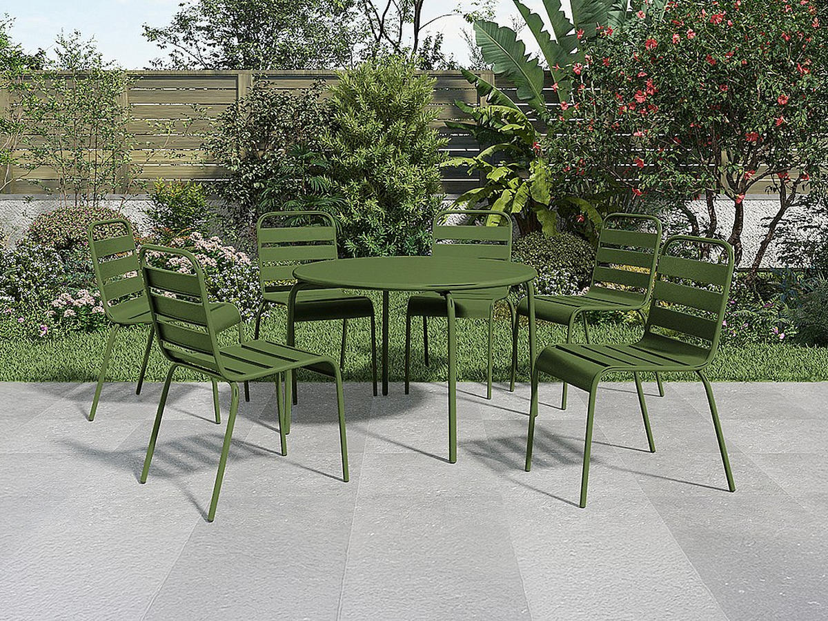 GARTENTISCH - 6 -Sitzer - Stahl - khaki - MIRMANDE - Grün, Metall (130/130/74cm) - Vente-Unique