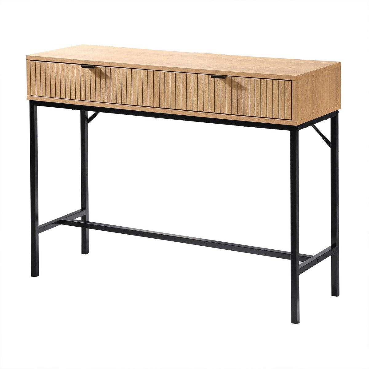 KONSOLE 2 Schubladen Front Effekt Holz mit Rillen - L100 x H80 cm - Apfelbaumfarben, Holzwerkstoff (100/35/80cm) - Calicosy