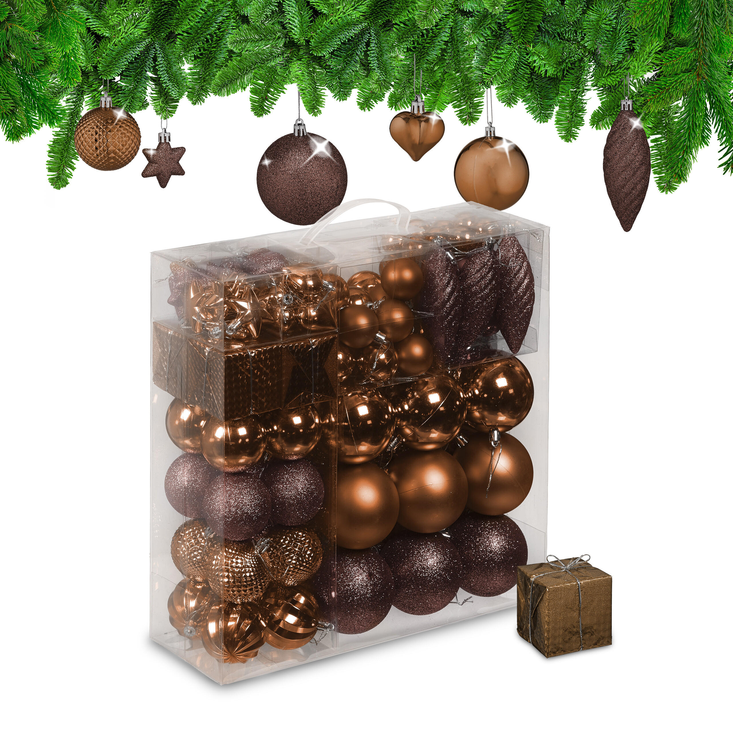 110-TLG.WEIHNACHTSKUGELN-SET - Braun, Kunststoff (8/9/8cm) - Relaxdays