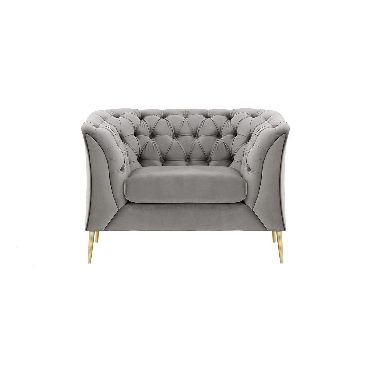 SESSEL Chesterfield Modern-Velluto 15 - Hellgrau, Holz/Textil (106/74/80cm)