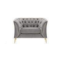 SESSEL Chesterfield Modern-Velluto 15 - Hellgrau, Holz/Textil (106/74/80cm)