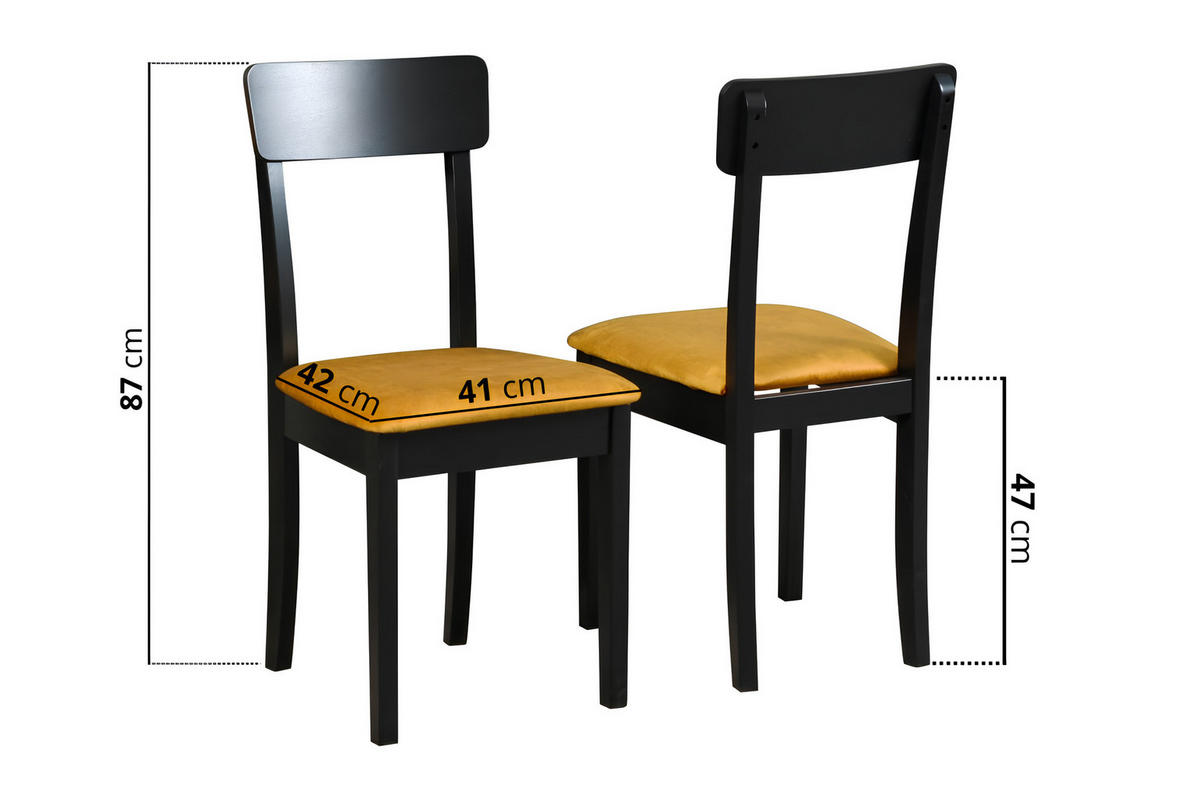 ESSZIMMERSTUHL 4x "HUGO 1", schwarz,zetta 296 - Currygelb/Schwarz, Holz (43/87/40cm) - Leaf Design