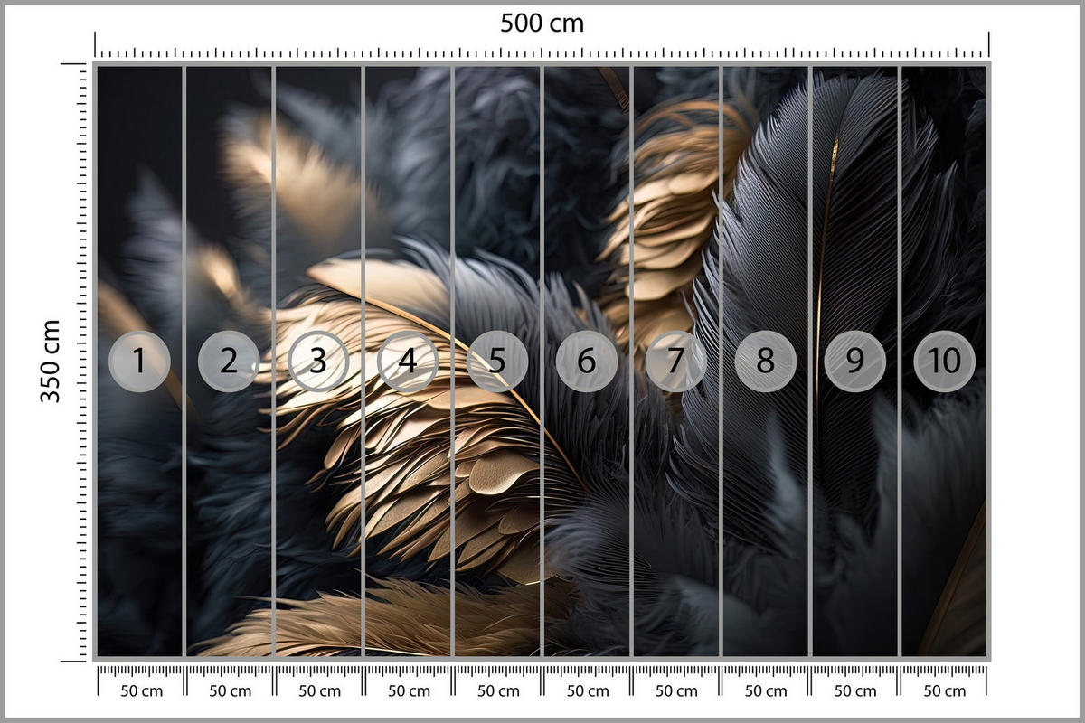 FOTOTAPETE Federn Abstraktion Stil Glamour 500x350 - Beige/Schwarz, Papier (500/350cm) - Muralo