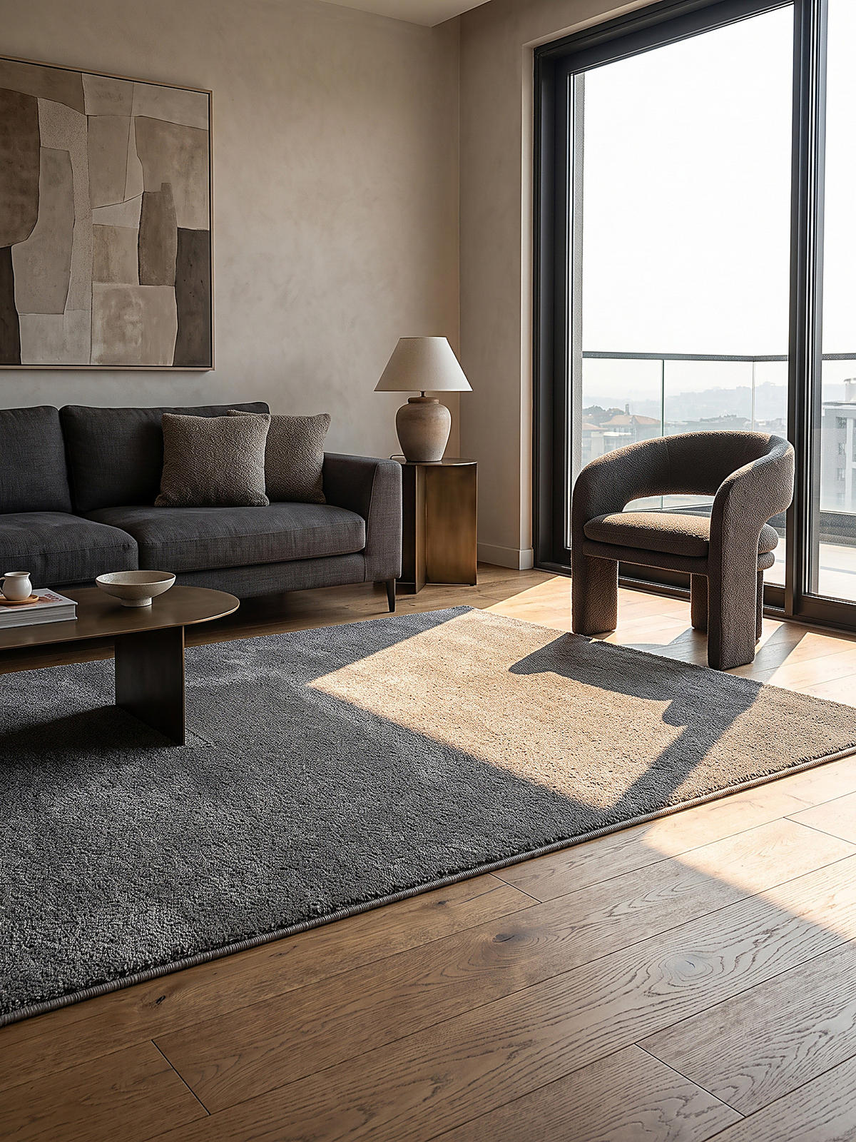 TEPPICH Hochflor BORMIDA Uni Polypropylen Anthrazit Ø 120 cm Rund - Anthrazit, Textil (120/120cm) - KADIMA DESIGN