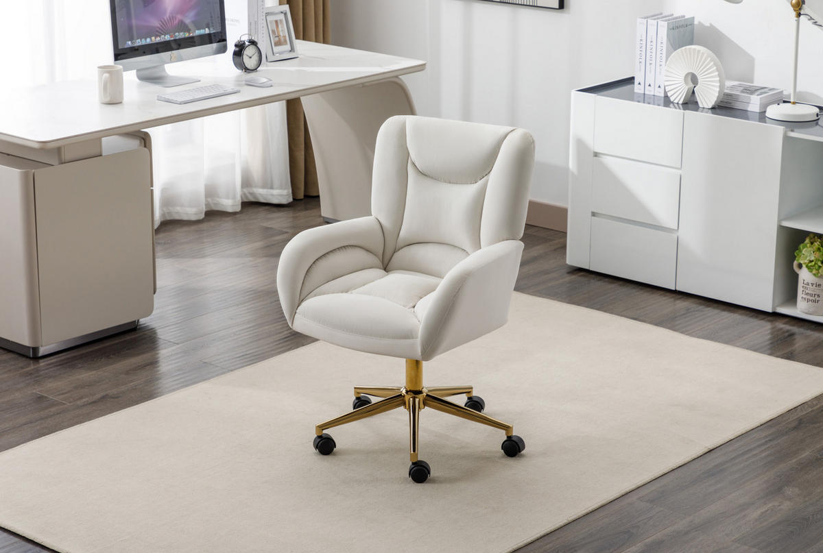 DREHSTUHL höhenverstellbar Samt Ivory mit Rollen - Weiß, Metall (62/92.5/64cm) - Meubliv