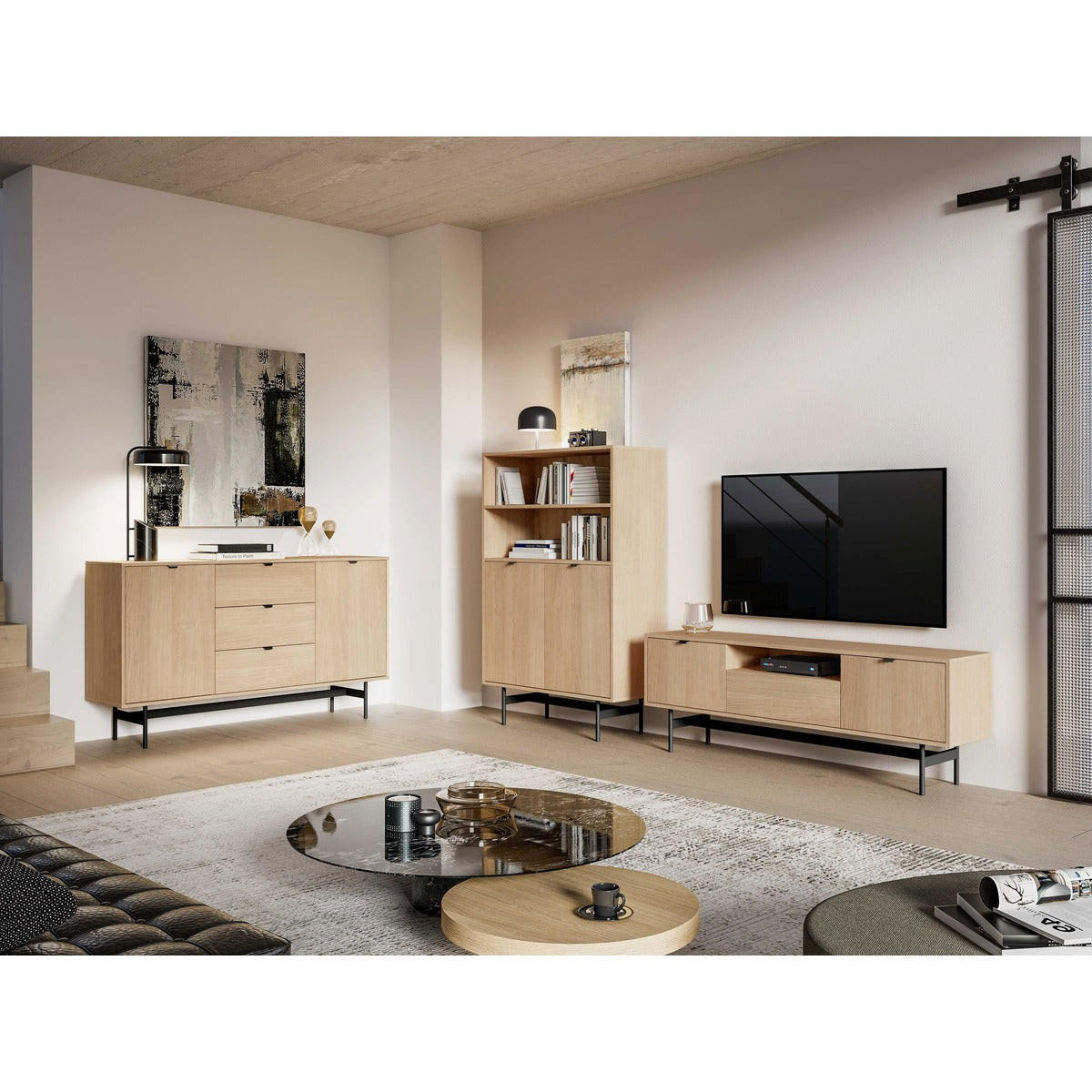 WOHNZIMMER Set 3-tlg. – Reynos – Artisan Eiche - Eichefarben/Eiche Artisan, Holzwerkstoff (150/53/33cm) - hi-markt