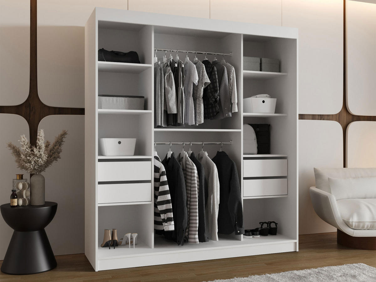 SCHWEBETÜRENSCHRANK Wika 180 cm mit Schubladen - Silberfarben/Eiche Artisan, Holzwerkstoff/Kunststoff (180/200/62cm) - MIRJAN24