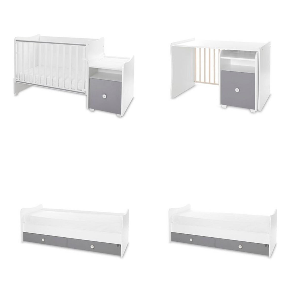 BABYBETT Trend Plus weiß dunkelgrau 110 x 62 cm, 70 x 160 cm, Schaukelfunktion, Kommode, Schubladen - Grau, Holzwerkstoff (62/110cm) - Lorelli
