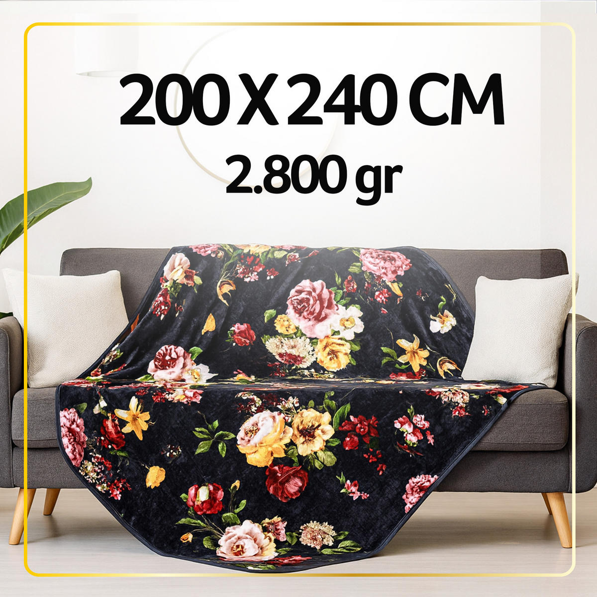 KUSCHELDECKE XXL 240x200 cm Rosen-Motiv Dunkelgrau - Grau, Textil (200/240cm) - Bestlivings