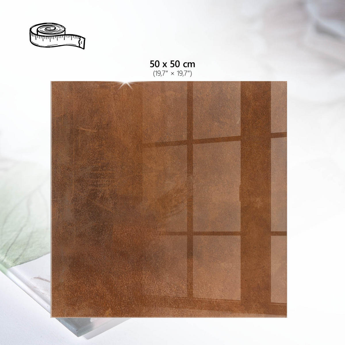 TISCHPLATTE 50x50 cm – Warmes Braun - Blau, Glas (50/50/0.4cm) - Wallfluent