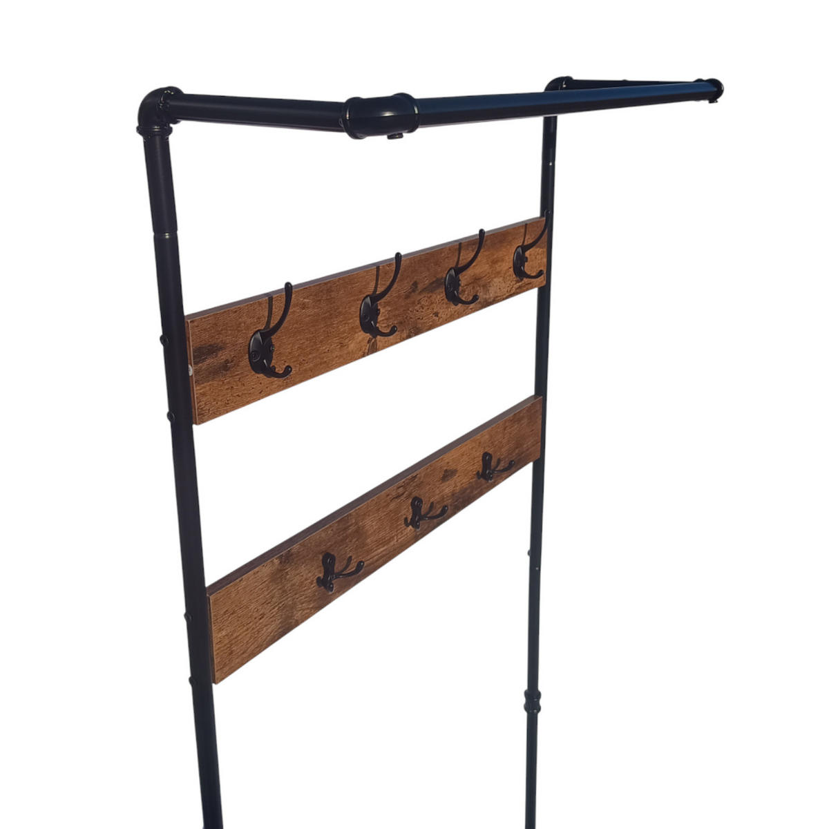 GARDEROBENSTÄNDER Metall Holzoptik Dunkelbraun Schwarz mit Bank 66×32×186 cm - Dunkelbraun/Schwarz, Holzwerkstoff/Metall (66/186/32.5cm) - Begryf