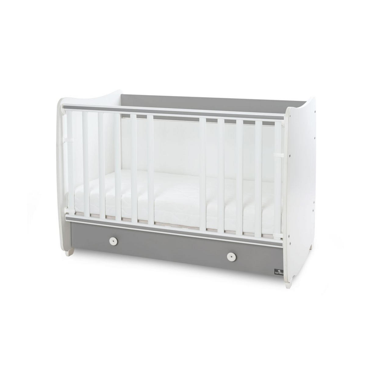 BABYBETT Dream NEW weiß dunkelgrau 140 x 70 cm, Schaukelbett, Schreibtisch, Schublade, Hubgitter - Grau, Holzwerkstoff (70/140cm) - Lorelli