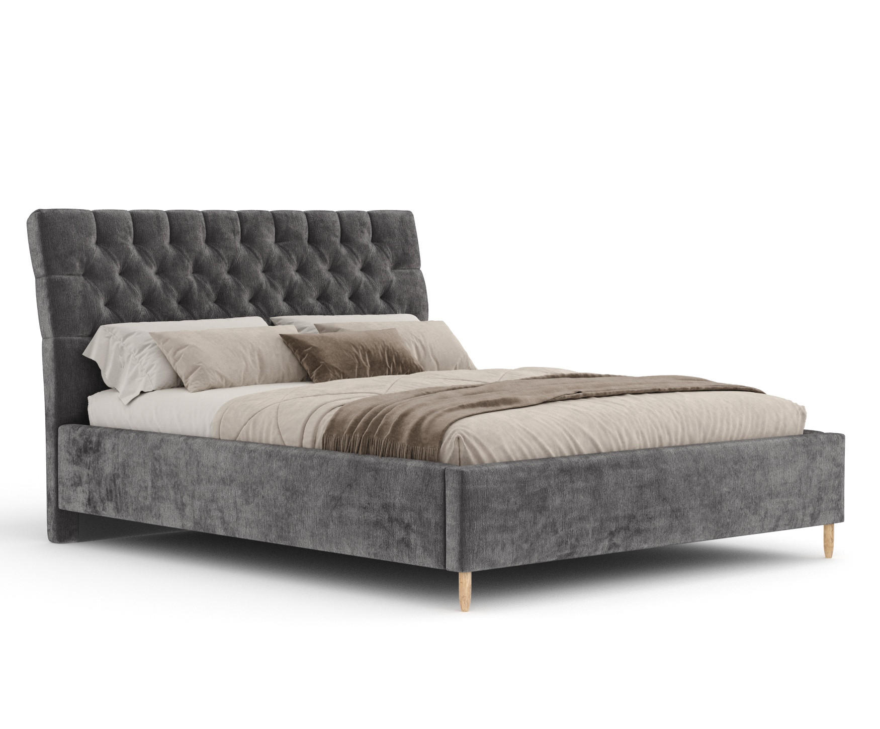 POLSTERBETT Vezzola Dunkelgrau 160/200 cm im Chenille-Stoff - Dunkelgrau/Naturfarben, Holz/Holzwerkstoff (160/200cm) - Maison de Reve