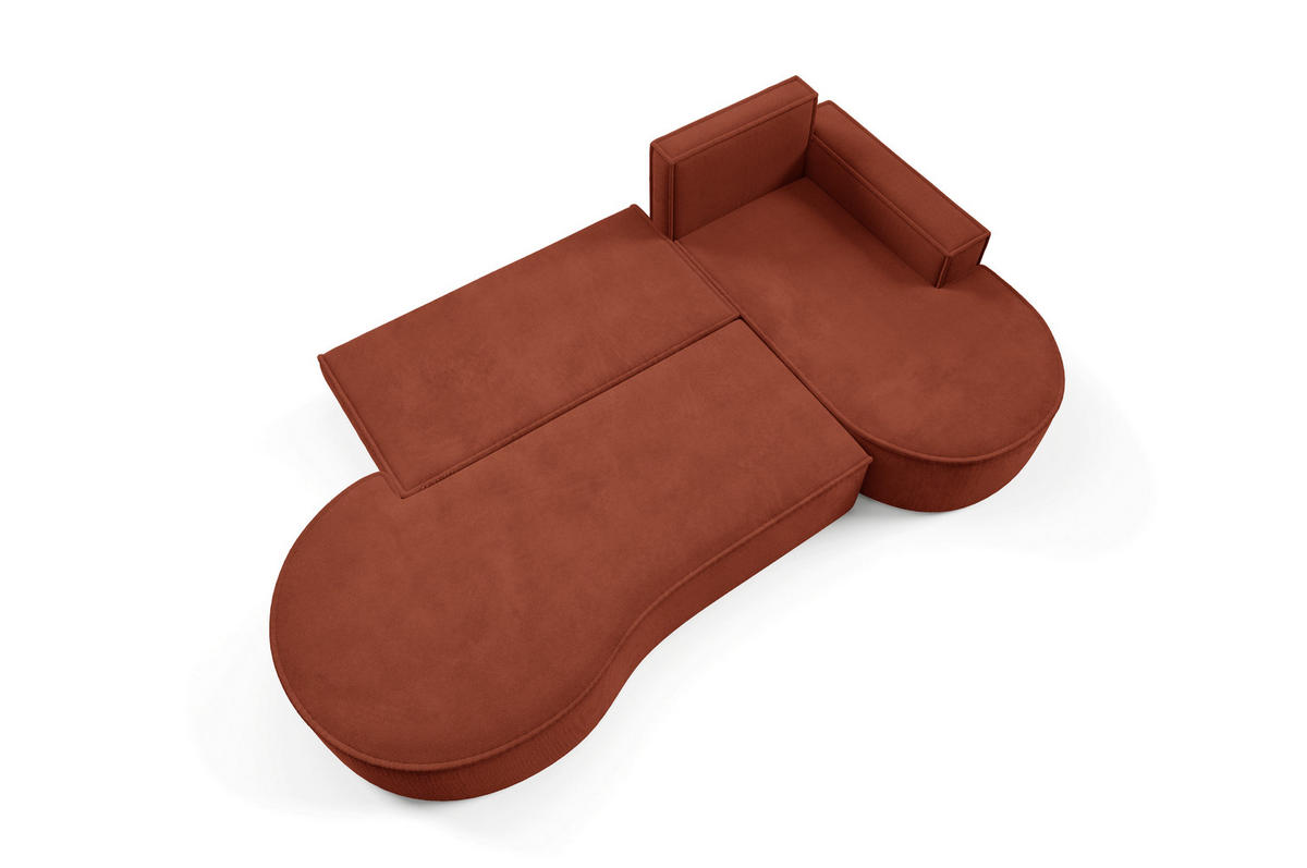 ECKSOFA MOLLY mit Schlaffunktion – Halbrund, freistehend, Liegefläche 140x207 cm, 3 Kissen, Curio-Stoff, 277x157x88 cm, Rechts, Braun - Rotbraun, Holz/Textil (277/157cm) - DomoHome