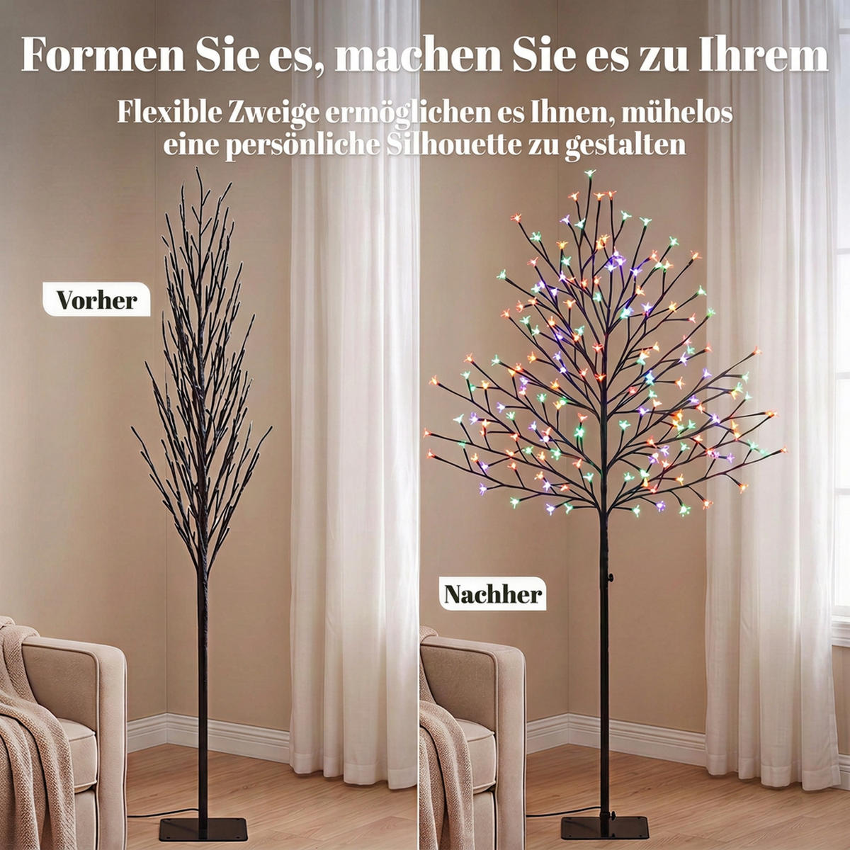 BELEUCHTETER-KIRSCHBLÜTENBAUM Stahl Transparent - Schwarz, Metall (55/150/55cm) - HOMCOM