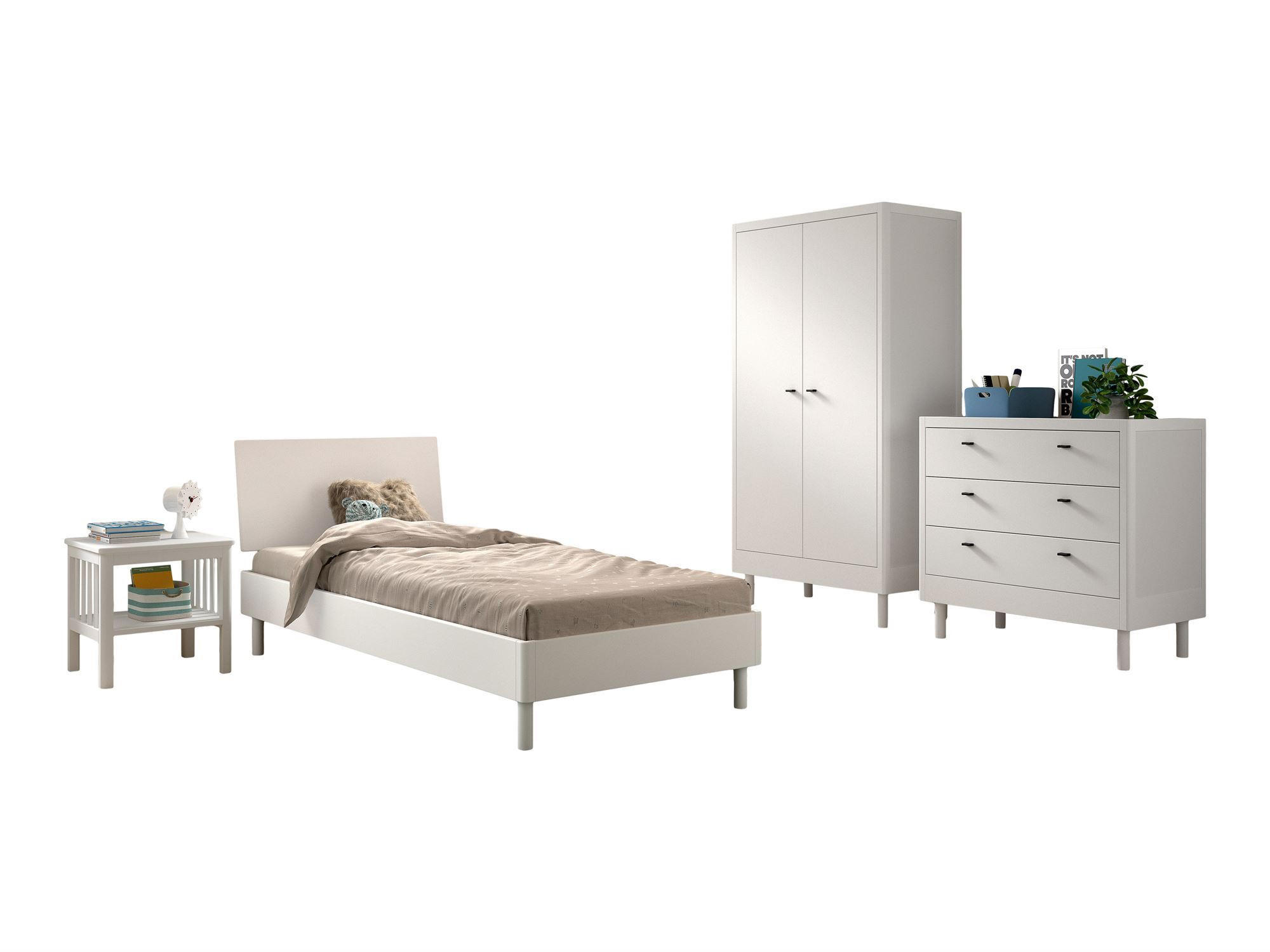 JUGENDZIMMER SET 90x200 Keeley Buche Weiß Holz Komplett Komfort Stabil - Weiß, Holz (55/190/100cm) - 58aufmkessel