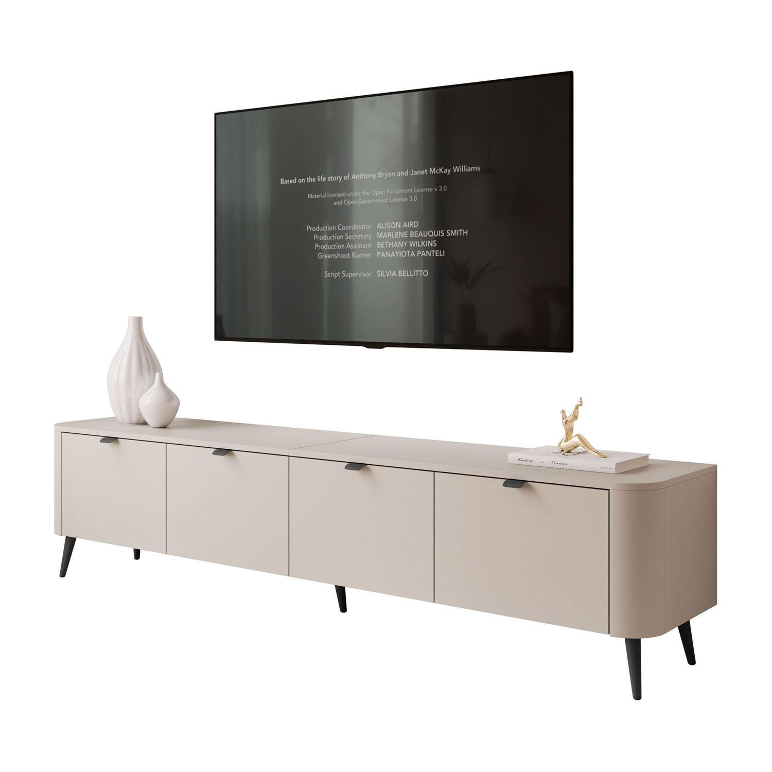 TV-SCHRANK CELESTE 200 cm mit Beleuchtung an den Schwarz Füßen - Kaschmir, Holzwerkstoff (200/46.5/40cm) - Lookway