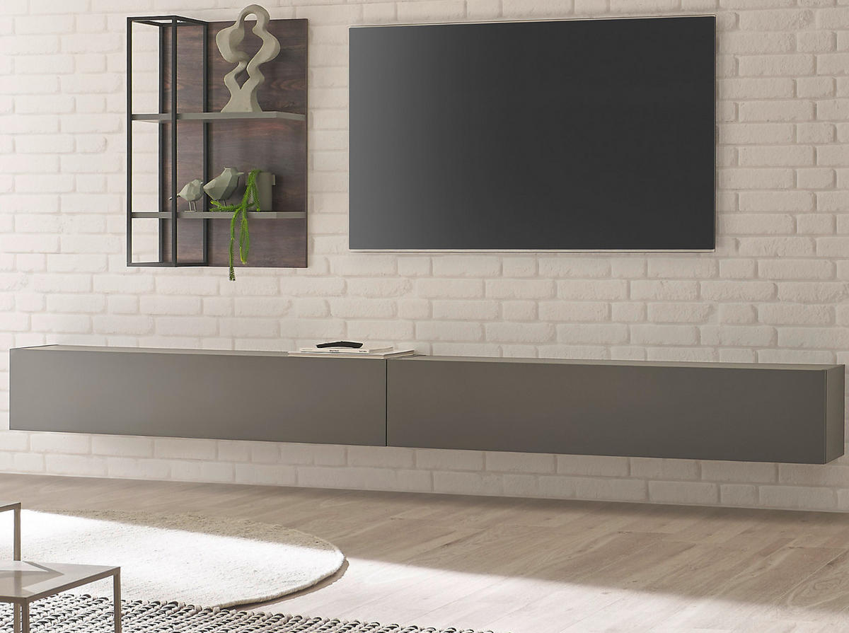 WOHNWAND Thermo Eiche, grau, Wohnkombination 3-teilig 304 x 170 cm - Eichefarben/Grau, Holzwerkstoff (304/170/30cm) - Furn.Design