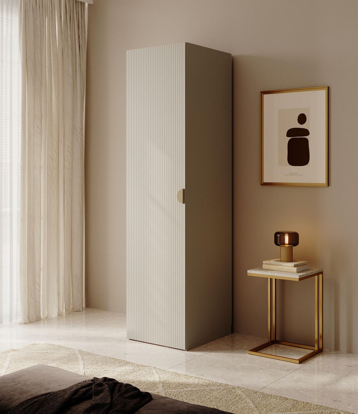 KLEIDERSCHRANK Moonir Greige 50 cm - Taupe/Goldfarben, Holzwerkstoff/Metall (50/200.5/57cm) - Selsey