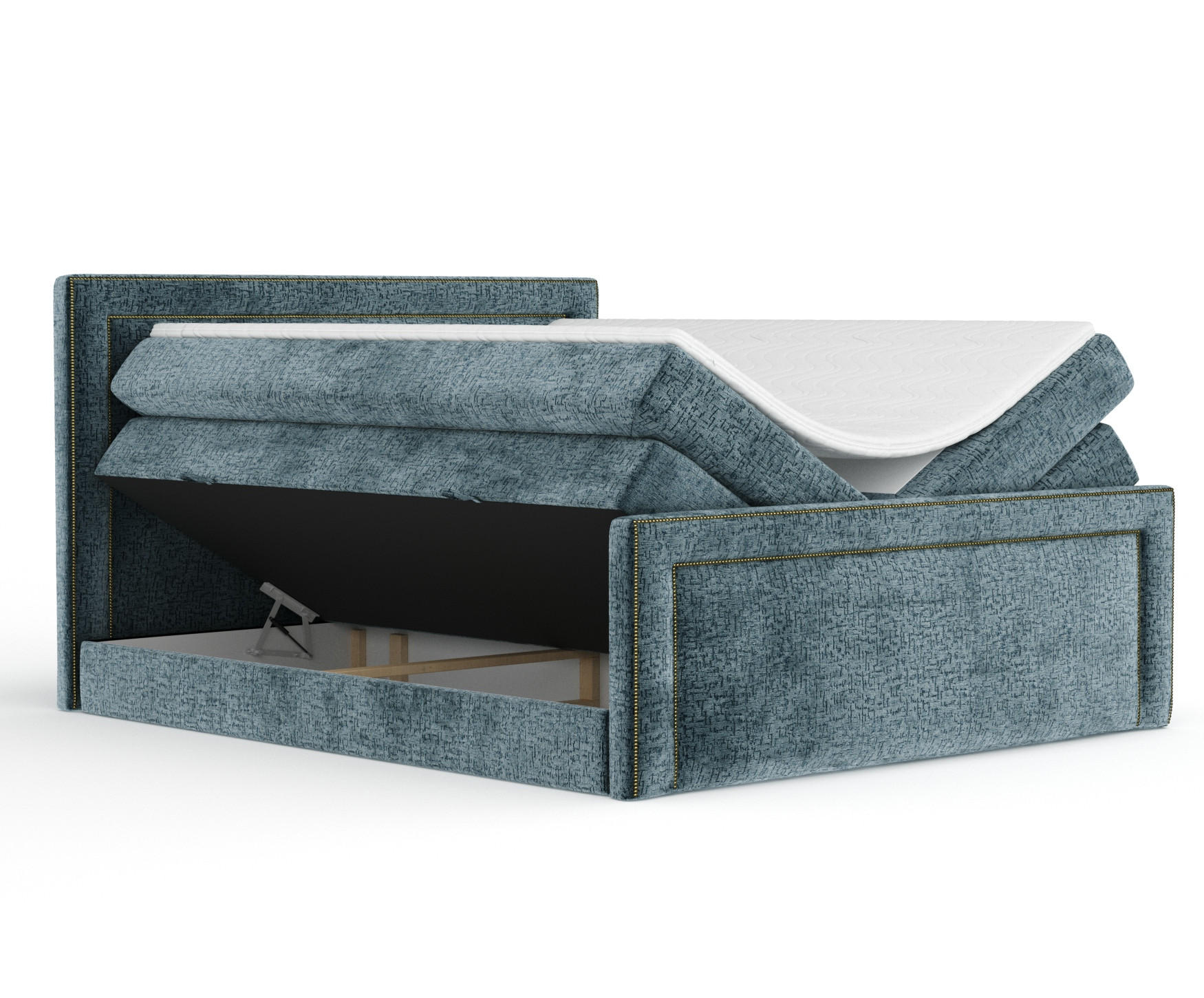 Thumbnail - Maison de Reve Boxspringbett, Blau, Textil, Buche, Kiefer, H3 + H4, 7-Zonen, Höhe ca. 40 cm, 200x200 cm, Handmade in Eur...