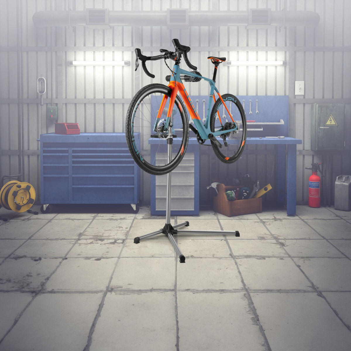 FAHRRADMONTAGESTÄNDER, inklusive Werkzeugablage, schwarz - Schwarz, Textil (60/155/90cm) - tectake