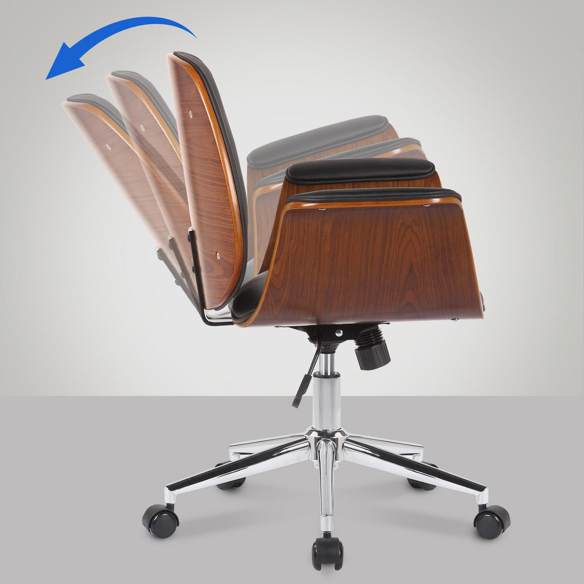 DREHSTUHL Holz walnuss/schwarz - Chromfarben/Walnussfarben, Holz/Textil (69/82/62cm) - CLP