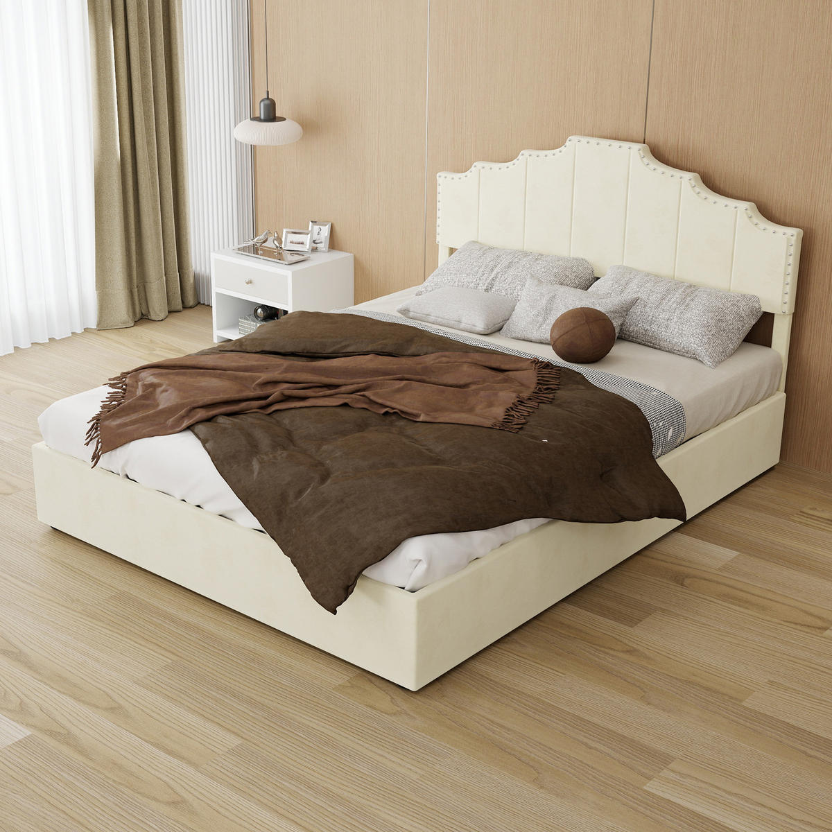 POLSTERBETT 140/200 cm in Beige mit Gepolstertem Kopfteil Stoff Designbett - Beige, Holzwerkstoff/Textil (140/200cm) - STILVORA