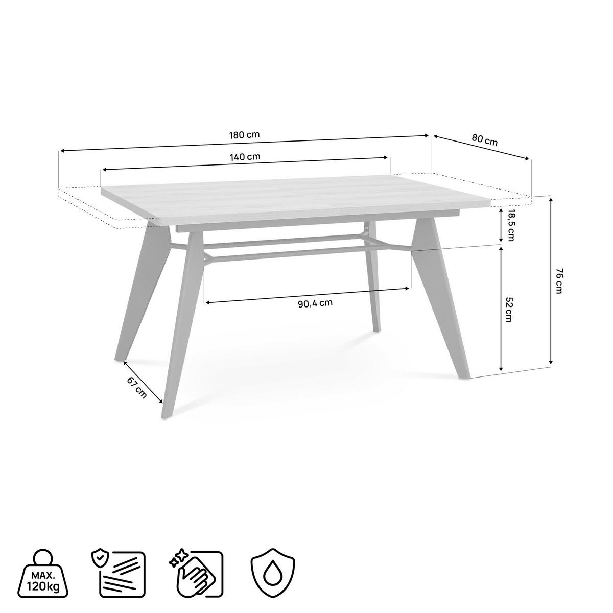 ESSTISCH ausziehbar 140/180cm Metallbeine Beige und Tischplatte Nussbaum-Optik Meloe - Beige/Nussbaumfarben, Holzwerkstoff/Metall (90/140/76cm) - Sicaan