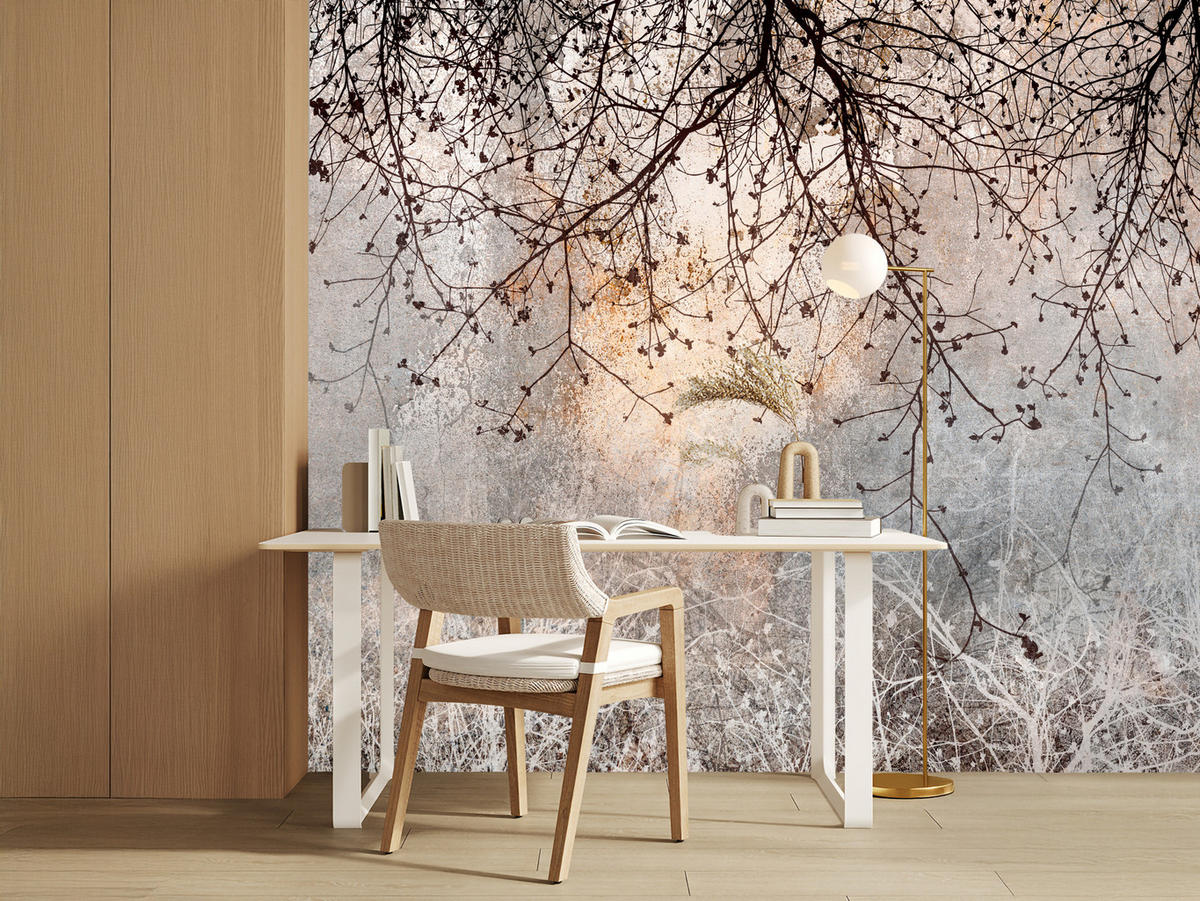 FOTOTAPETA Vetvy Betón Rastliny Abstrakcia 400 x 280 cm - oranžová/hnedá, papier (400/280cm) - Muralo