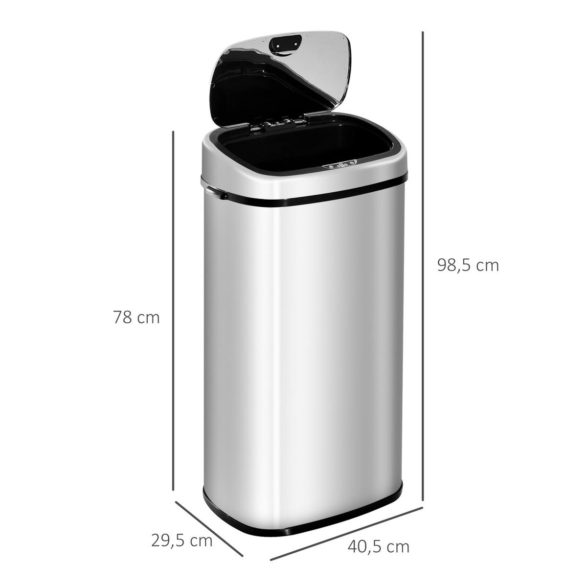 AUTOMATIK Mülleimer Abfalleimer mit Sensor Küche Edelstahl viereckig 68L - Silberfarben, Metall (29.5/78/40.5cm) - HOMCOM
