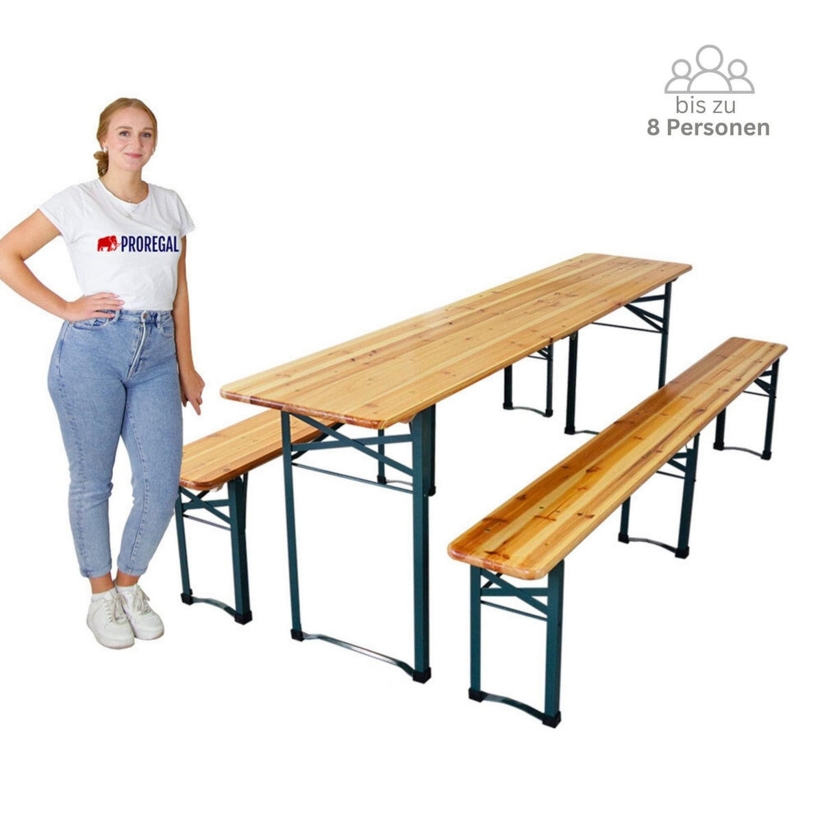 BIERZELTGARNITUR 3-teilig klappbar 1x Tisch 2x Bierbank 76x220x50 cm Holz - Hellbraun, Holz - CHEFGASTRO