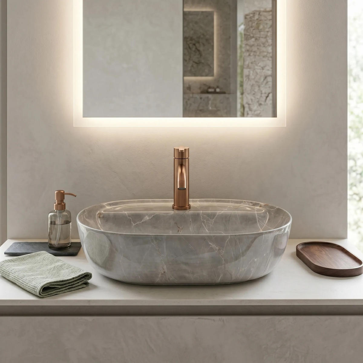AUFSATZWASCHBECKEN Rea Aura 51 Kashmir - Grau, Keramik (38.5/13.5/50.5cm) - REA