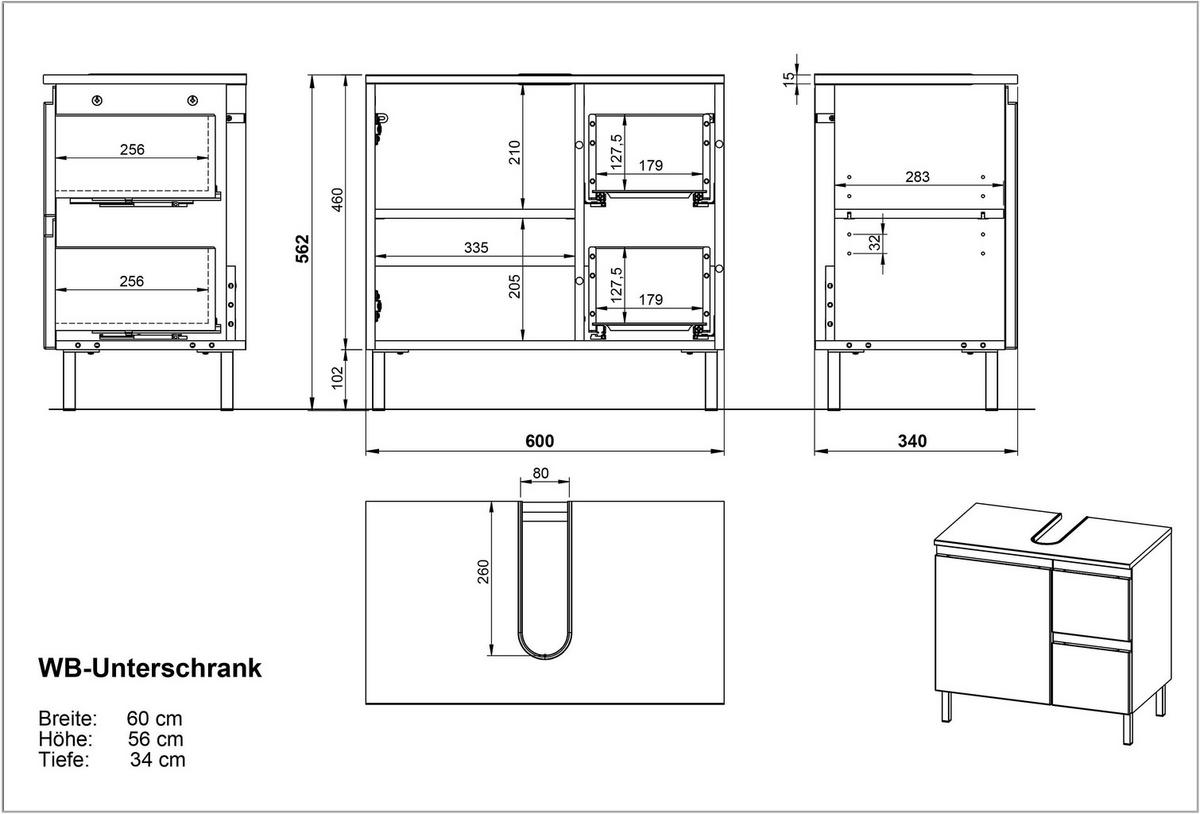 WASCHBECKENUNTERSCHRANK Weiß und Eiche Grandson 60x34x56 cm mit Chromfüßen VEER - Weiß, Holz/Metall (60/56/34cm) - KADIMA DESIGN