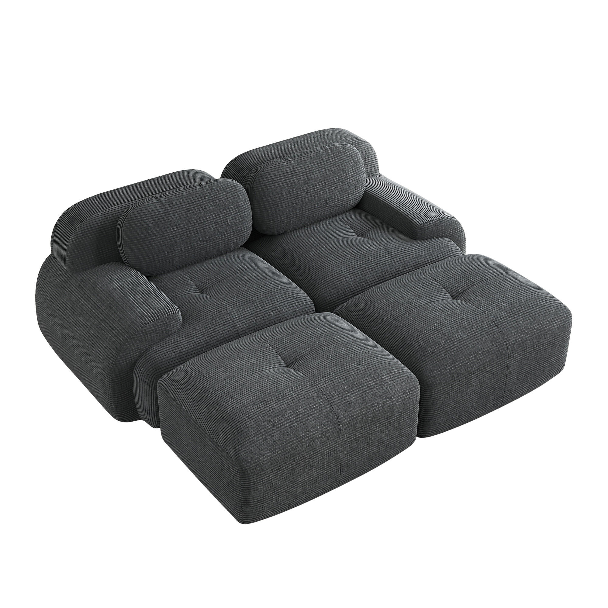 SOFA Modulares 2-Sitzer, rutschfeste Unterseite, Cord, Grau - Grau, Textil (178/70/208cm) - Meubles Cosy