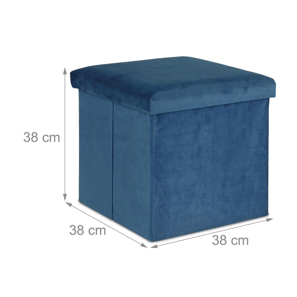 SITZHOCKER - Blau, Holzwerkstoff/Textil (38/38/38cm) - Relaxdays