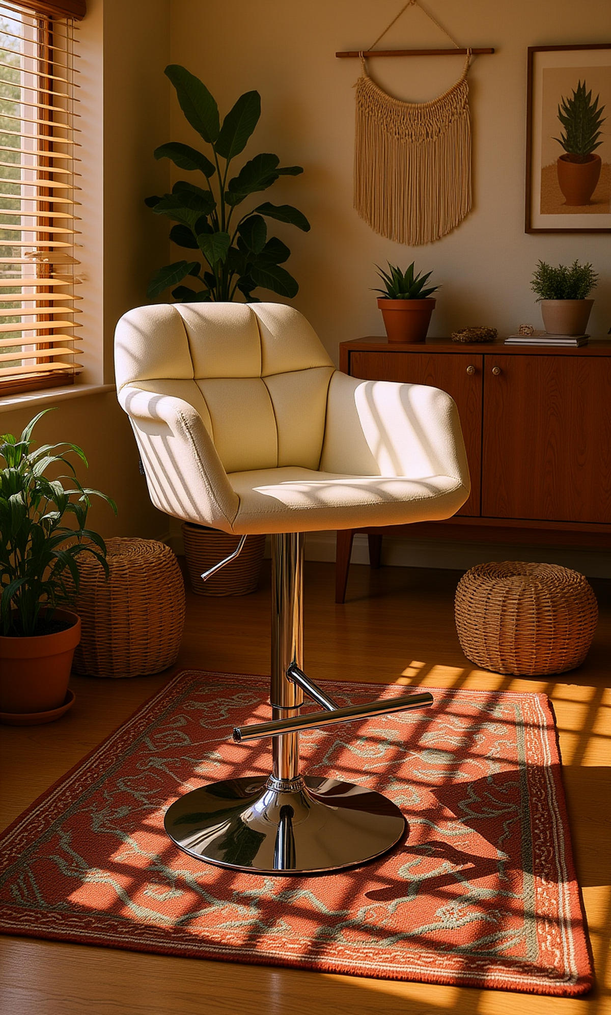 BARHOCKER Nardo Stoff chrom creme - Chromfarben/Naturfarben, Textil/Metall (57/118/59cm) - TPFLiving