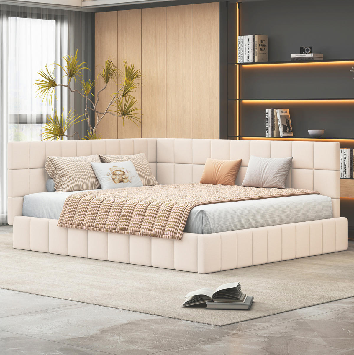 POLSTERBETT 160/200 cm Beige aus Stoff mit Lattenrost - Beige, Textil (160/200cm) - OKMYHOME