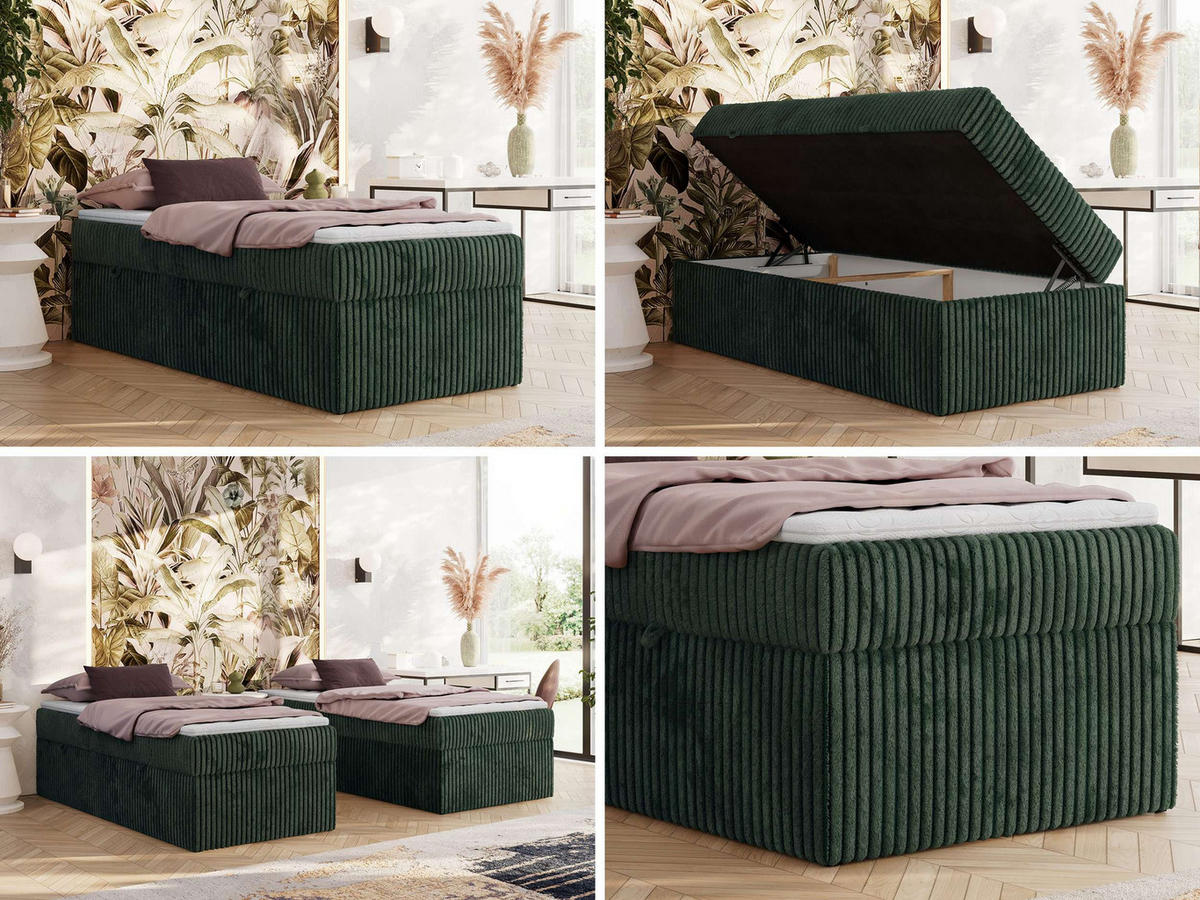 BOXBETT ZERO 90/200 - Dunkelgrün Cord - H4 - Topper Visco - Dunkelgrün, Textil (90/200cm) - MKS